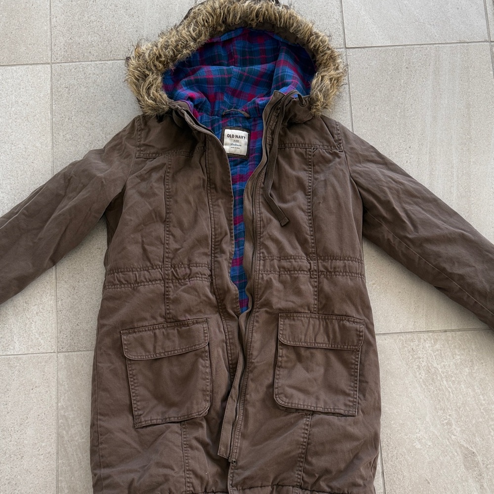 Old Navy Brown Parka with Fur Hood
